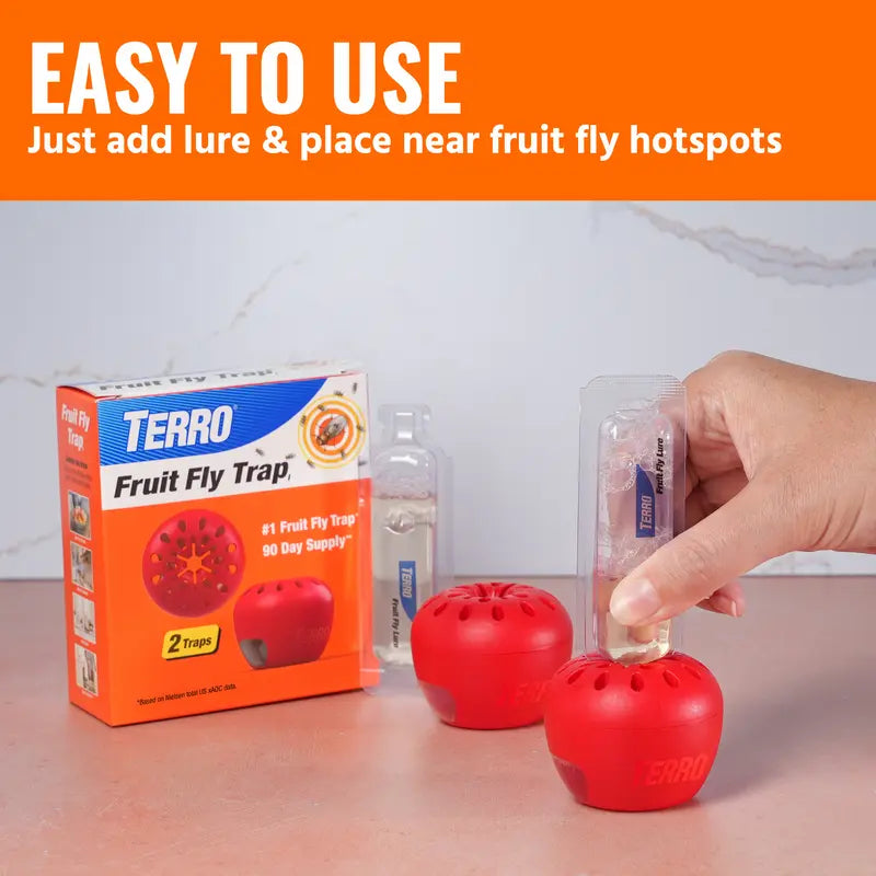 TERRO Indoor Fruit Fly Traps (2-Pack) with 90-Day Lure Supply - Effective Solution for Controlling Fruit Flies Near Food and Trash Areas - Ready-to-Use