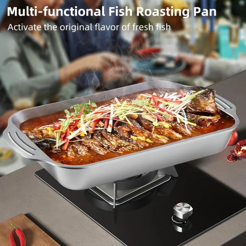 2-Pack Stainless Steel Deep Baking Pans with Lids & Handles – 6QT Large Capacity Roasting Trays, 16.14-Inch Lasagna/Fish/Chicken Roaster, Dishwasher Safe, Oven-Ready Set of 2