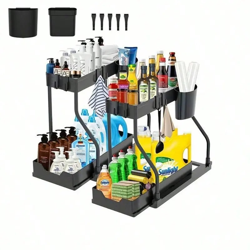 SITAKEYFMHK Heavy-Duty Double-Layer Pull-Out Spice Organizer for Kitchen Countertops and Under-Sink Cabinets