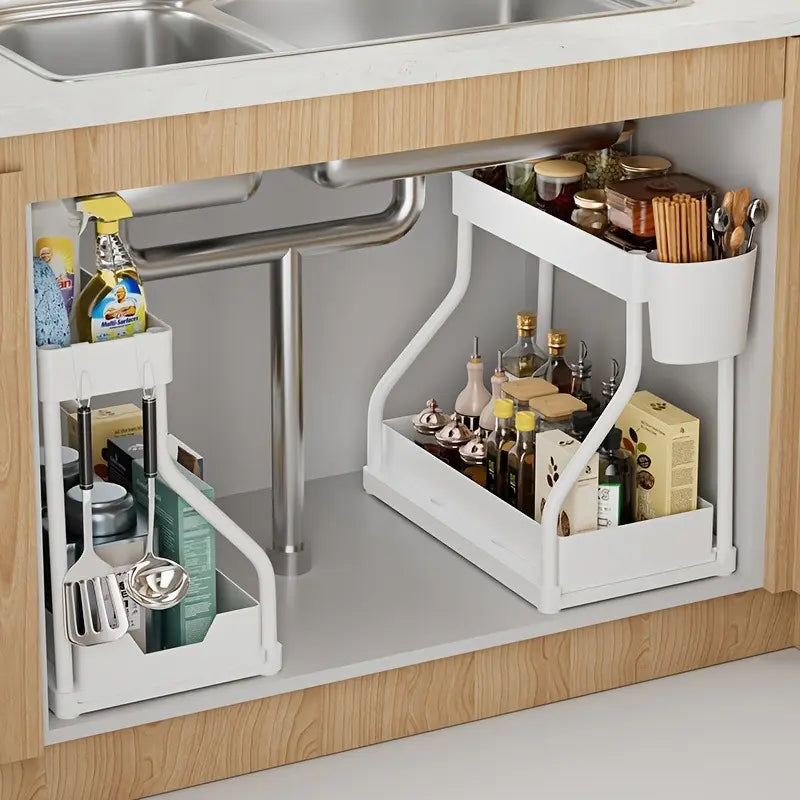 SITAKEYFMHK Heavy-Duty Double-Layer Pull-Out Spice Organizer for Kitchen Countertops and Under-Sink Cabinets