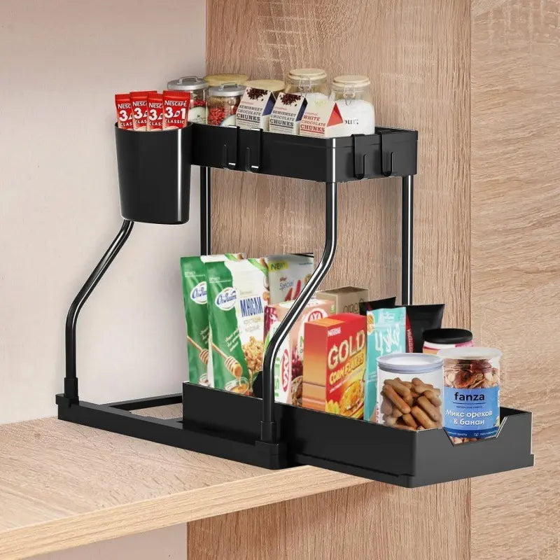 SITAKEYFMHK Heavy-Duty Double-Layer Pull-Out Spice Organizer for Kitchen Countertops and Under-Sink Cabinets