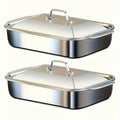 2-Pack Stainless Steel Deep Baking Pans with Lids & Handles – 6QT Large Capacity Roasting Trays, 16.14-Inch Lasagna/Fish/Chicken Roaster, Dishwasher Safe, Oven-Ready Set of 2