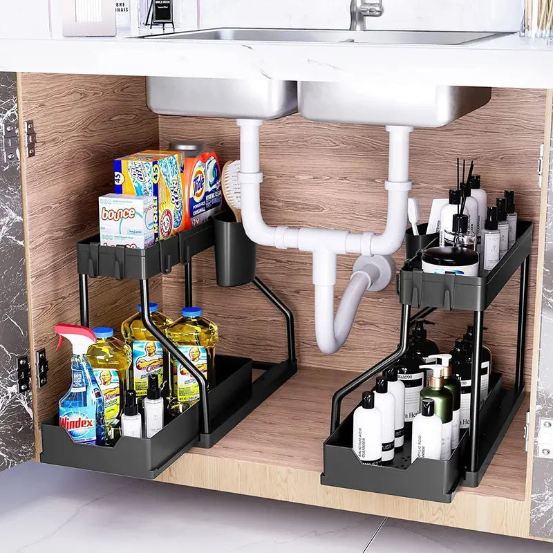 SITAKEYFMHK Heavy-Duty Double-Layer Pull-Out Spice Organizer for Kitchen Countertops and Under-Sink Cabinets