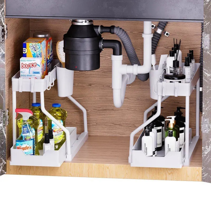 SITAKEYFMHK Heavy-Duty Double-Layer Pull-Out Spice Organizer for Kitchen Countertops and Under-Sink Cabinets