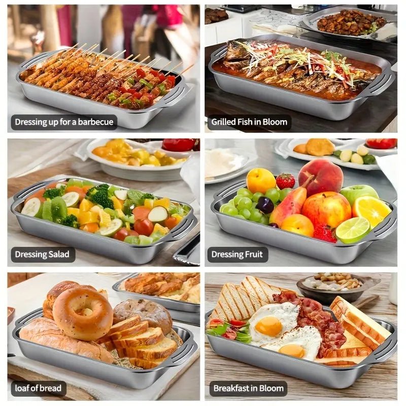 2-Pack Stainless Steel Deep Baking Pans with Lids & Handles – 6QT Large Capacity Roasting Trays, 16.14-Inch Lasagna/Fish/Chicken Roaster, Dishwasher Safe, Oven-Ready Set of 2